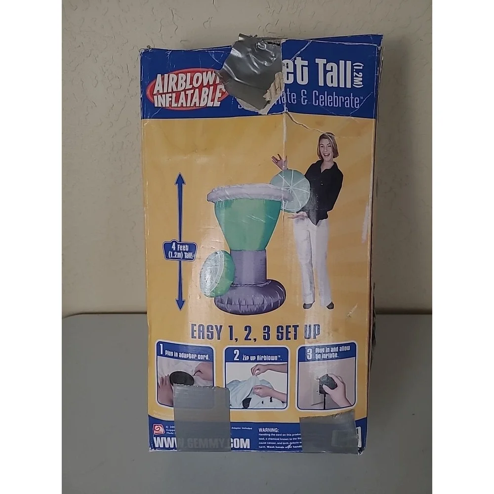 Gemmy Air blown Inflatable 4' Margarita Time With Adapter Complete In Box